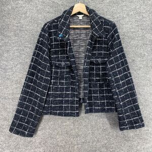 Cato Jacket Women L Large Black Plaid Collared Open Front Long Sleeve Pockets